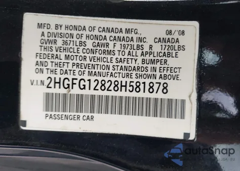 2008 Honda Civic Ex z USA, uszkodzony, nr VIN 2HGFG12828H581878